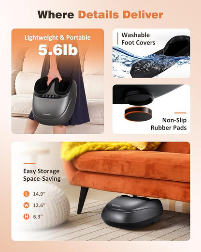 Shiatsu Foot Massager Machine with Heat & Remote, 2026 Upgraded Deep Kneading Feet Massager for Plantar Fasciitis & Neuropathy, 3 Heat Levels, Multi-Mode Massage, Auto-Off Timers, Gifts for Women Men