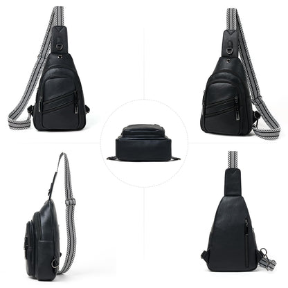 Leresas 7L Crossboydy Sling Bag for Women Vegan Leather Crossbody Purse Fanny Pack Chest Bag for Travel,Black