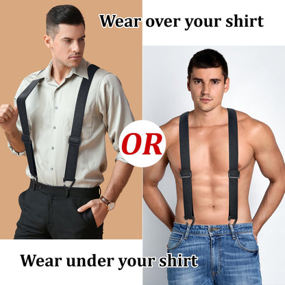 SUNEZLGO Suspenders for Men Heavy Duty, X Back Hidden Suspender 1.5" Under Clothing, Adjustable Work Suspenders for Men Women