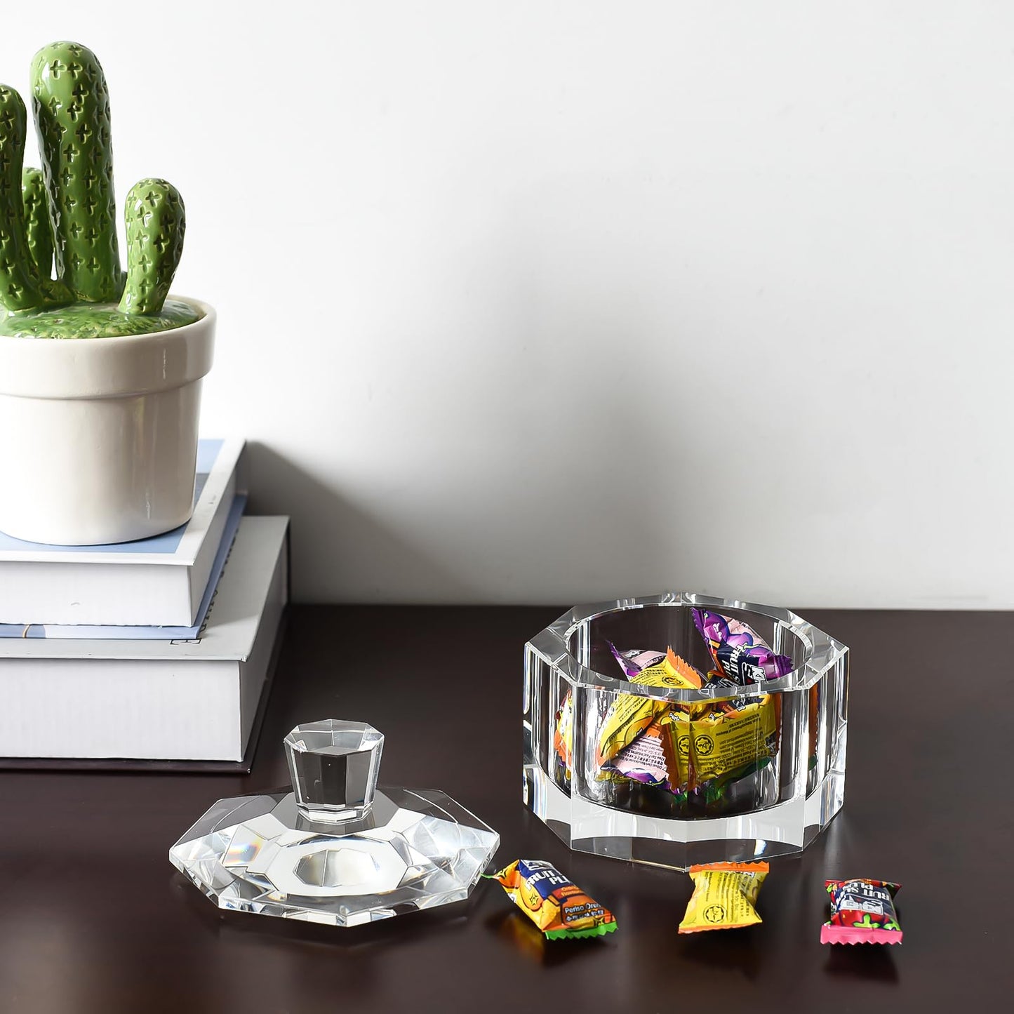 DONOUCLS Crystal Candy Dish with Lid Hand-Cut Home Decorative Jewelry Box/Jar W 5" x H 5" with Multi-faceted, Comes With Gift Box