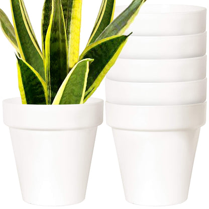 Youngever 7 Pack 6.5 Inch Plastic Planters, Indoor Flower Plant Pots, Classic Decorative Gardening Pot with Drainage(White no Saucers)