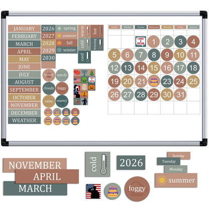 Lerheedi 94 Pcs Boho Calendar Magnets for Whiteboard Large Magnet Calendar Set Days of the Week Magnets for Refrigerator Classroom Weeks and Months