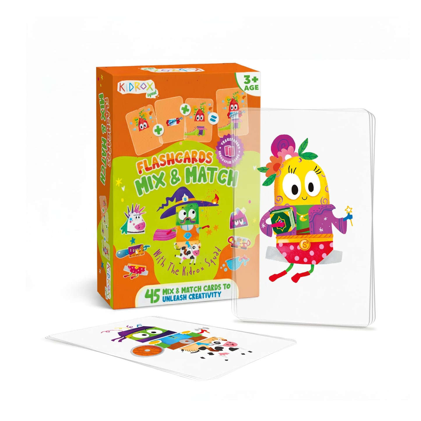 Kidrox Mix & Match Character Building Flash Cards, Transparent Layerable Learning Cards, 45 Pack
