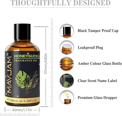 MAYJAM 100ML/3.38FL.OZ Honeysuckle Fragrance Oils with Glass Dropper, Essential Oils for Diffusers for Home, Long Lasting Scented Oils for Diffusers Soap Candle Making