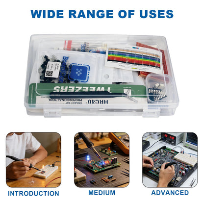 WOWOONE 805 Pcs Electronic Component Kit Compatible with Arduino, Raspberry Pi & STM32 | 4N35,74HC595,L293D,1% Resistors,RGB LEDs,5 PCB Boards,Storage Box for STEM DIY Projects