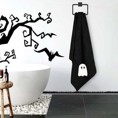 JarThenaAMCS 2 Pack Halloween Hand Towels Embroidered Black White Ghost Cotton Dish Towel for Bathroom Hand Drying Kitchen Cleaning Towel Gift Set, 29.5 x 13.7 Inch
