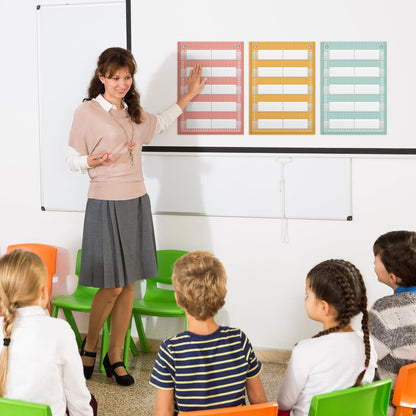 Gueevin 6 Set Magnetic Pocket Chart with 5 Clear Pockets and 30 Dry Erase Cards Painted Classroom Schedule Pocket Chart for Whiteboard Class Demonstrations(Macaron Color,Stripes Pattern)
