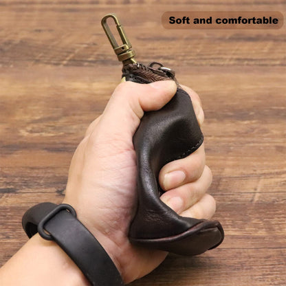 LFWATAXY Medieval Leather Zipper Coin Pouch, Genuine Cowhide Handcrafted Coin Organizer Change Holder Keychain Coin Purse for Men & Women (Brown)