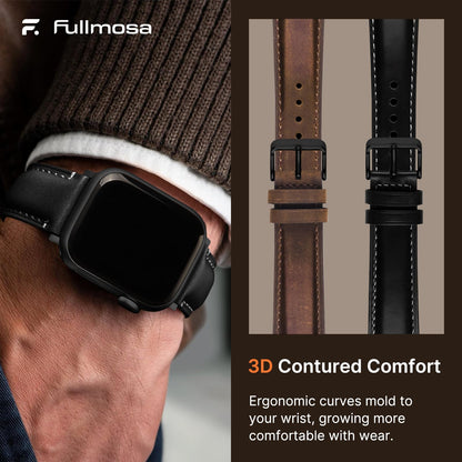 Fullmosa Leather Band Compatible with Apple Watch Bands 49mm 46mm 45mm 44mm 42mm,Top Grain Leather iWatch Straps for Apple Watch Ultra SE Series 11 10 9 8 7 6 5 4 3 2 1,Coffee+Black/Black+Black