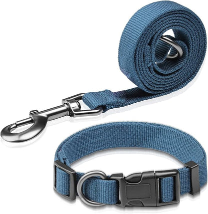 Peacock Blue Dog Collar and Leash Set for Medium Dogs Soft and Breathable of 90% Rayon from Bamboo and 10% Polyester Comfortable Skin-Friendly, Adjustable Leash Set with Quick Release Buckle