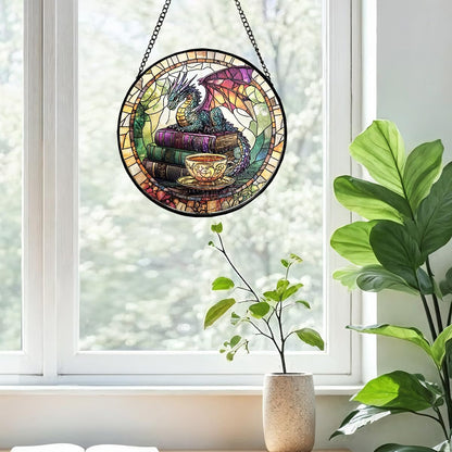 Dragon Decorative Stained Glass Sun Catcher - 7.87 Inch Bookshelf Decoration, Stained Glass Window Hanging Decoration, for Fantasy Lovers, Fantasy Gift for Friends, Family, Classmates