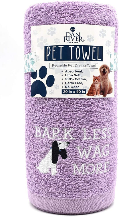 DAN RIVER Dog Towel - Pack of 1, 100% Cotton, 20x40, Ultra Soft 450 GSM, Super Absorbent & Quick Drying Towel for Dogs, Cats, and Other Pets, Crocus Petal.