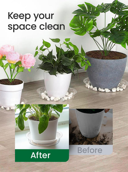GROWNEER 15 Pack of 6, 8, 10 Inches Clear Plant Saucers Flower Pot Trays, with 15 Pcs Plant Labels, Plastic Plant Drip Trays for Indoor Outdoor Plants Garden, 5pcs of Each Size
