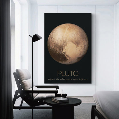 LGDSBHH Minimalist Pluto Solar System Canvas Wall Art - Educational Space Dwarf Planet Poster - Science Classroom & Kids Bedroom Decor - 12x18 Inch (Unframed)