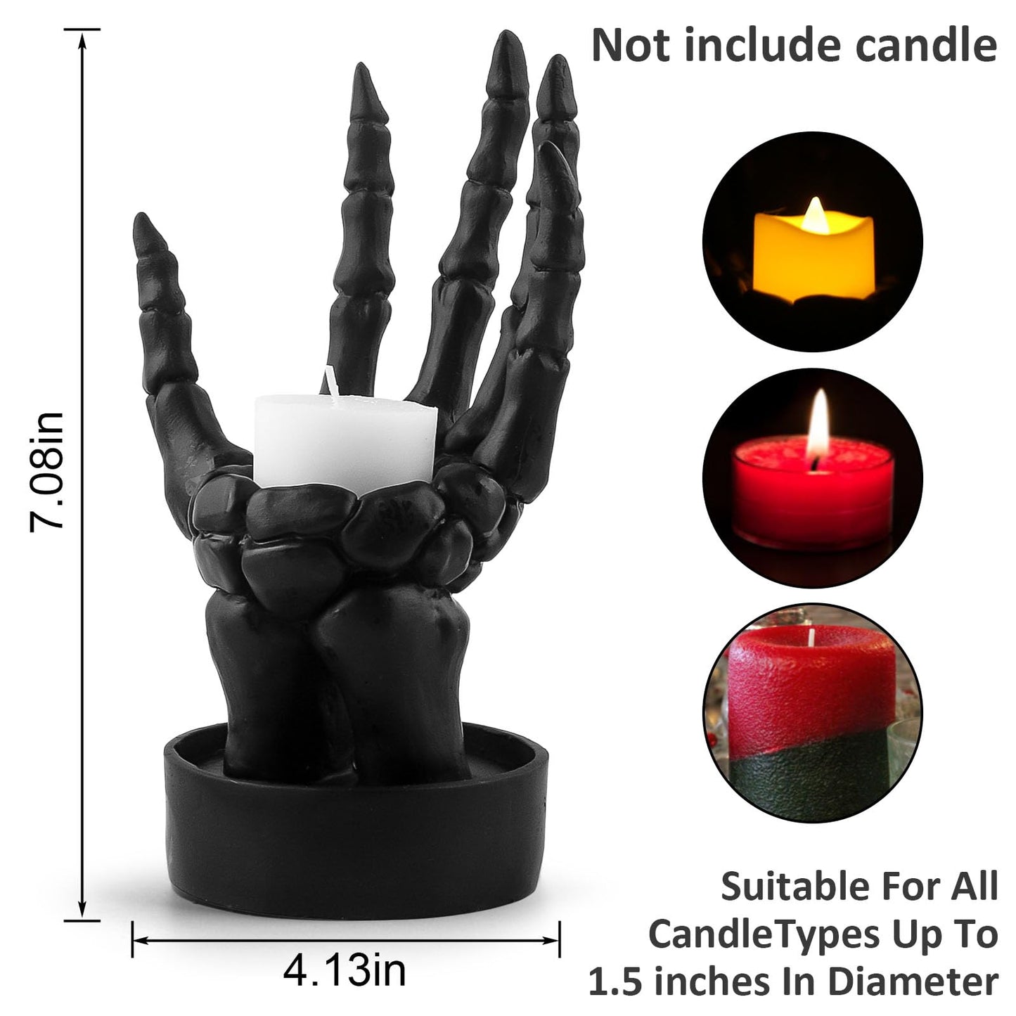 Halloween Decorations Indoor Skeleton Hand Ring Holder Tealight Candle Holder for Gothic Table Decor Jewelry and Earring Organizer Left