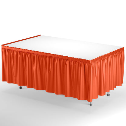 Exquisite Orange Table Skirt 6 Pack - Disposable Plastic Table Skirts for Rectangle Tables 6ft 8ft & Round Tables - 29in x 14ft Self-Adhesive Strip - Birthday Wedding Gender Reveal Decor