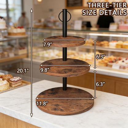 LZelriy Cupcake Stand, 2 Pack Rustic Wood Cake Stand, 3 Tier Cupcake Tower Round Tiered Tray Stand for Dessert Table Display, Industrial Wooden Serving Stand Wedding, Graduation and Baby Shower
