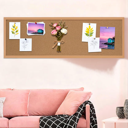 LECEHIVO 2 Pcs 12'' x 36'' Cork Bulletin Board Wall Mounted Framed Large School Message Corkboard with Installation Kit Push Pins for Home and Office Decor Vision Background (Brown)