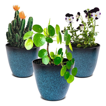 RICH ATLAS 3Pack Plant Pots Durable Decorative Flower Pots,6 Inch Planter Set for Indoor and Outdoor Plants,Flowers,Succulents (Blue)