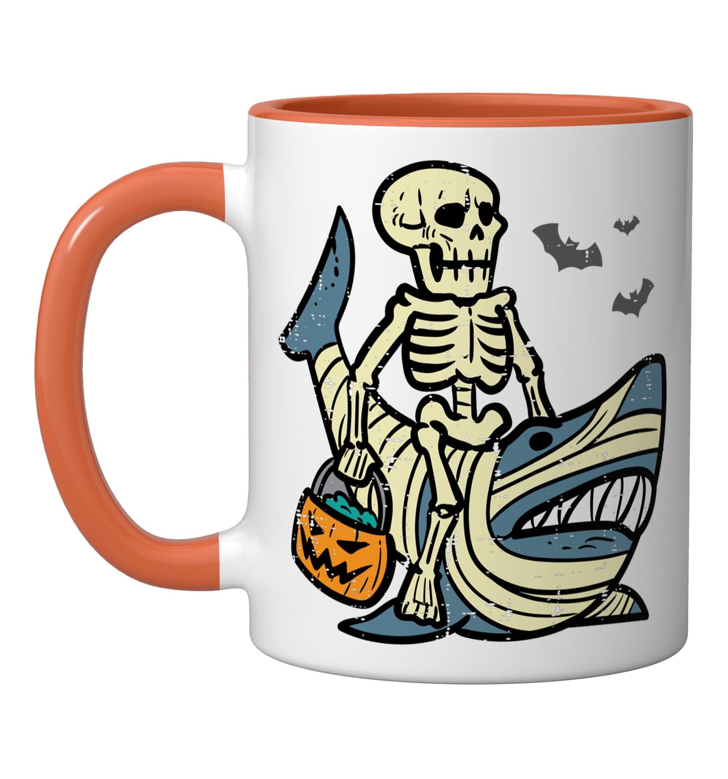 Halloween Skeleton Shark Mummy Costume Boys Kids Men Women Ceramic Mug, Orange/White