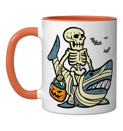 Halloween Skeleton Shark Mummy Costume Boys Kids Men Women Ceramic Mug, Orange/White