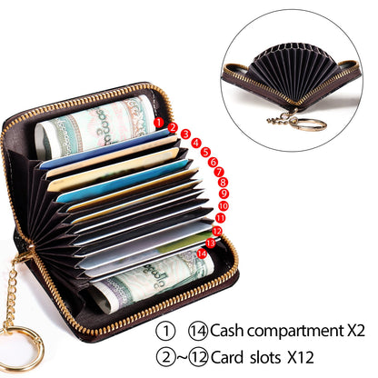Credit Card Holder Small Wallets Woman, Goth Gothic RFID Wallet Keychain Wristlet for Women Zipper Lanyard, Funny Skull Bookshelf PU Leather Accordion Card Case Organizer Purse Witchy Gifts Ladies