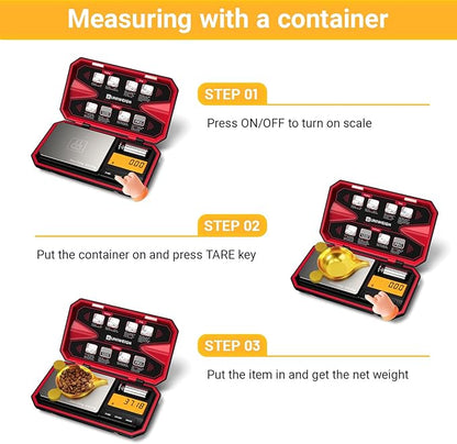 UNIWEIGH Travel Digital Pocket Scale 200g/0.01g, Digital Gram Scales, Mini Food Scale with 50g Calibration Weight for Food, Powder,Small Items, Tea, Jewelry, Coins (Battery Included)-Red