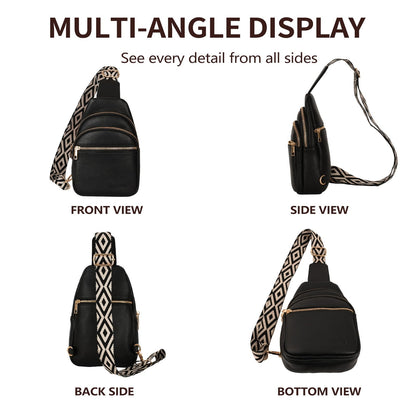 MLHUA Small Crossbody Sling Bag For Women and Men Vegan Leather Chest Purses Fanny Pack Unisex (Black)