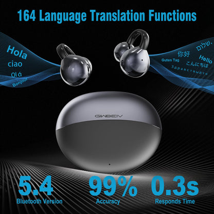 AI Translation Earbuds Real Time, 164 Language Translator Earbuds, 3-in-1 Wireless Clip on Earbuds, Bluetooth 5.4 Headphones, Translating Device for Travel Business Learning (Black)
