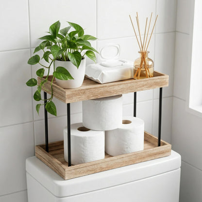 WOPITUES Bathroom Counter Organizer,2 Tier Perfume Organizer,Wooden Bathroom Organizers and Storage for Makecup Perfume Skincare,Countertop Organizer in Kitchen,Bedroom,Coffee Bar,Rustic Brown