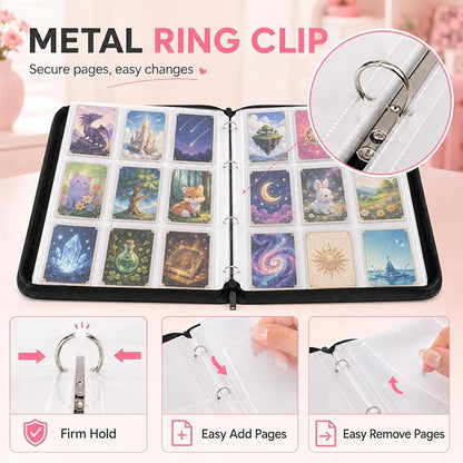 1008 Cute Card Binder 9 Pocket, 3-Ring Trading Card Binder with 56 Page Removable Sleeves, High Storage Waterproof Trading Card Holder Collection Card Album Organizer Case for TCG Cards - Cute