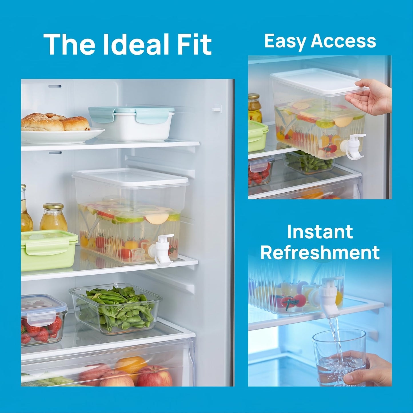 BEWBBAT 6 Pack 1.3 Gallon Fridge Drink Beverage Dispenser with Spigot, Leak-Proof Plastic Water Container Ice Juice Dispenser with Spigot for Party Daily Use