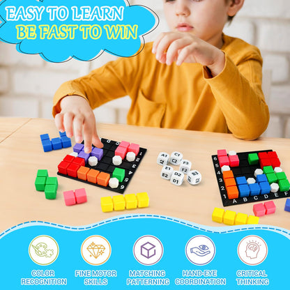 4 Players STEM Puzzle Game The Brain Square with 160000+ Solutions Pattern Matching Blocks Brain Teaser Toy Roll Dice & Race Your Opponent to Fill Grid for Kids Birthday Graduation