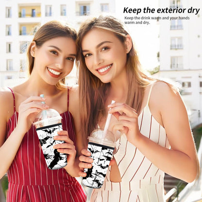 AMZXCFGL 3 Pack Reusable Neoprene Insulator Sleeve for Iced Coffee Cups, Cute Funny Coffee Cup Sleeve, Universal Fit 16-32oz Cups for Hot Cold Beverages Cute Black Bats