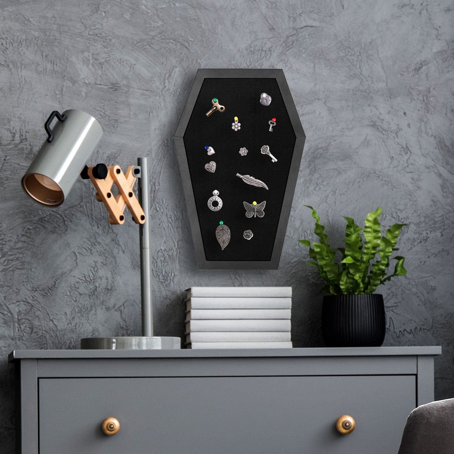 Gothvanity Coffin Pin Display Board - Wooden Felt Bulletin Board for Table Top or Wall - Gothic Decor for Home, Office and School - 17 x 11 Inches - Black