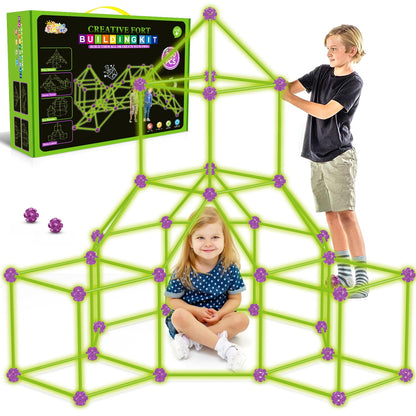 Glow In The Dark Fort Building Kit for Kids,STEM Construction Toys, Educational Gift for 3 4 5 6 7 8 9 10 11 12 Years Old Boys and Girls,Ultimate Creative Set for Indoor & Outdoors Activity,200 Pcs