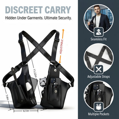 Anti-Theft Shoulder Holster Bag for Men, Double Shoulder Armpit Chest Bag - Premium Leather, Adjustable Straps, Phone Wallet Pocket - Travel, Outdoor - Unisex Underarm Pouch (Brown)