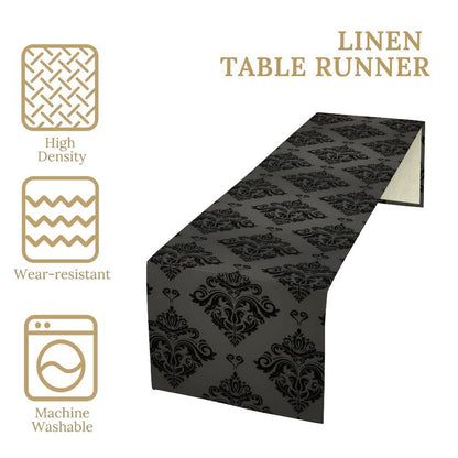 Halloween Table Runner, Classic Black Damask Print Table Runner for Holiday Party Kitchen Dining Decor, 13x70 Inch
