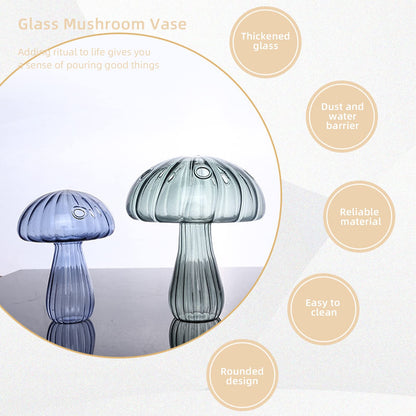 LIANGLIDE Mushroom Shaped Glass Vase, Transparent, Modern, Multipurpose, Table Top, Home Office, Bedroom, Wedding, Graduation, Mother's Day, Women, Flowers, 12.3 x 14.5cm, 110g