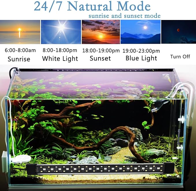 Submersible Aquarium Light for Fish Tank,24/7 Mode Full Spectrum LED Fish Tank Light with Air Bubble Hole RGB Color Changing Brightness Timer Adjustable,27.5inch 18W Fish Light