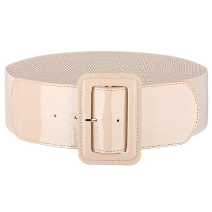 JASGOOD Women Wide Stretchy Belt Vintage Elastic Waist Belt for Dresses Fashion Ladies Waist Patent Leather Belt with Square Buckle