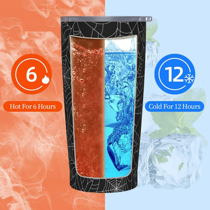 TOUNHEYA Halloween Tumbler with Lid and Straw Spider Web 20oz Insulated Stainless Steel Cup Black White Travel Coffee Mug Water Bottle for Women Gift for Birthday Christmas