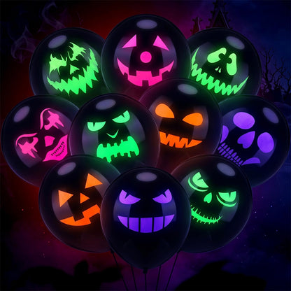 Kasyat 50 Pcs Halloween Neon Glow Ghost Balloons 12 Inches Black Light Reactive Fluorescent Latex Balloons Fluorescent for Halloween Funny Party Decoration