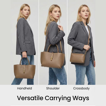 Small Vegan Leather Crossbody Tote Bag for Women, Compact 2-in-1 Shoulder Handbag with Removable Pouch, Work & Daily Use (Small - Vegan Leather - brown)