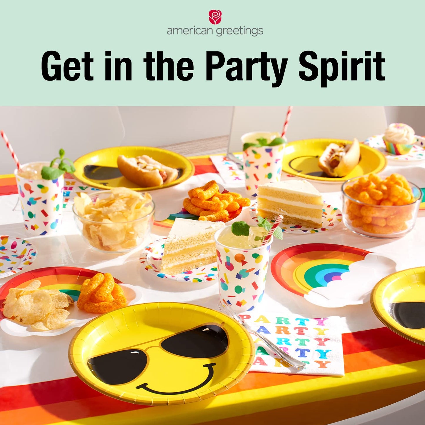American Greetings 50-Count 7 in. x 7 in. Rainbow Paper Dessert Plates