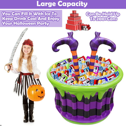 TURNMEON Halloween Inflatable Witch Legs Cauldron Cooler, 200+ Cans Super Capacity Drink Cooler, 40" Halloween Party Decorations for Holiday Party Home Indoor Outdoor Garden Lawn Yard