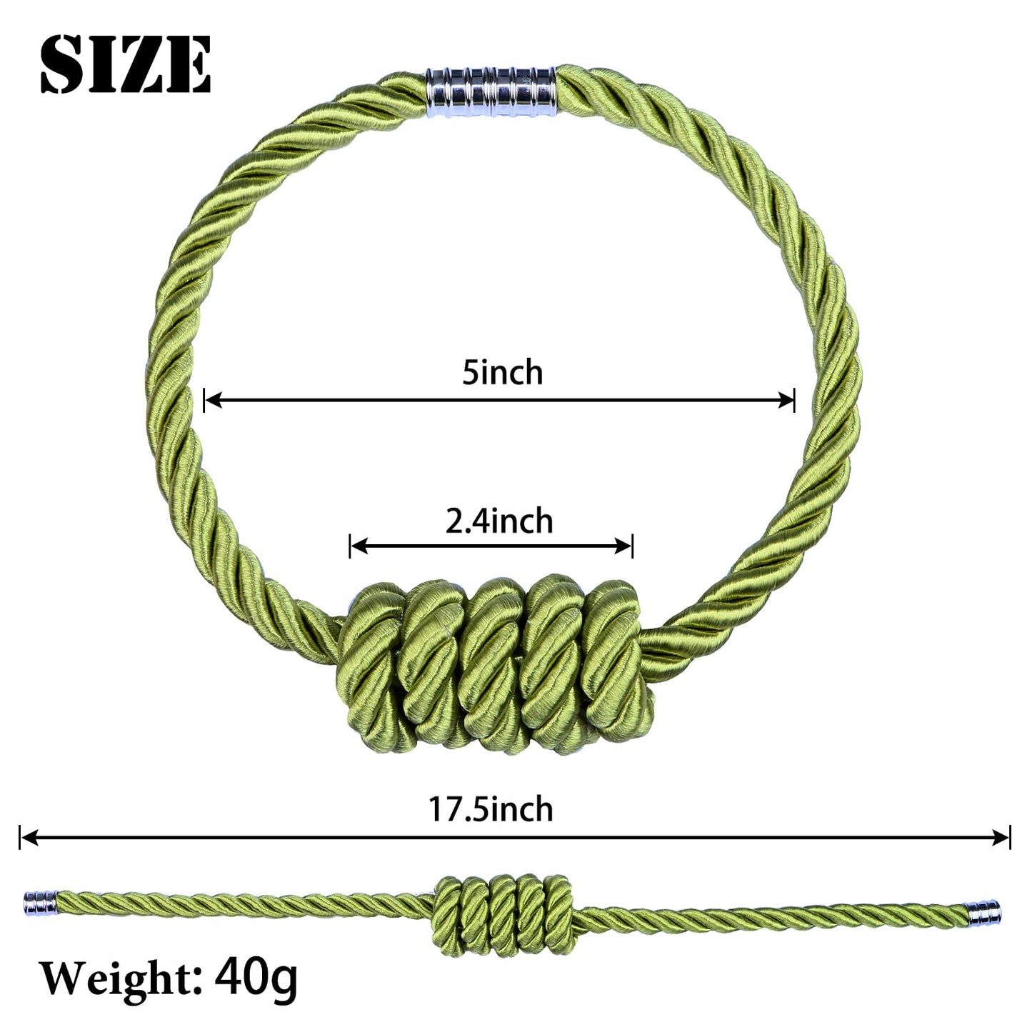BEL AVENIR Magnetic Curtain Tiebacks, Decorative Drapery Holdbacks Modern Woven Tie-Backs with Exquisite Knot (Green, 4 Pack)
