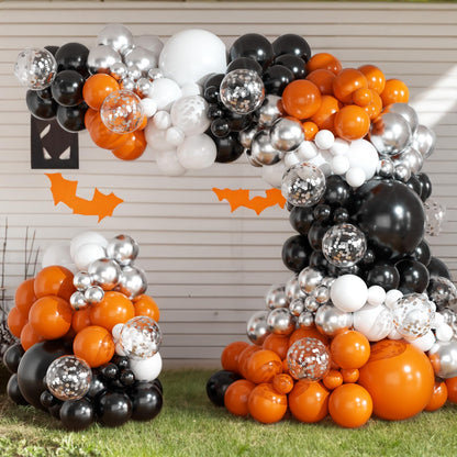 Orange and Black Balloons Arch Kit 164pcs Orange Black White and Chrome Silver Confetti Balloons for Baby Shower Graduation Halloween Fall Themed Birthday Party Decorations