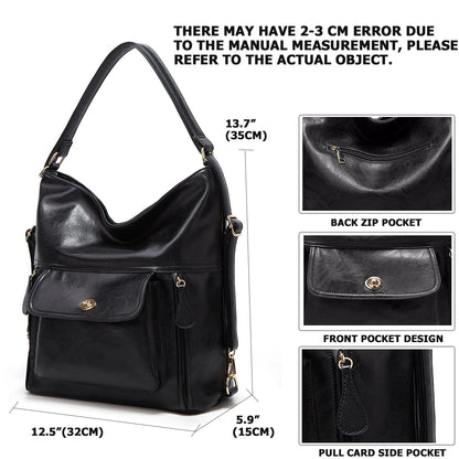 myfriday Vintage Leather Fashion Backpack Purse for Women Large Capacity Convertible Backpack Travel Daily Daypack (Black)