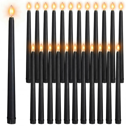 Macarrie 24 Packs Flameless Taper Candles Battery Operated Fake 11 Inch Long Candlelight LED Flameless Candlesticks Flickering Tapered for Summer Fall Wedding(Black)